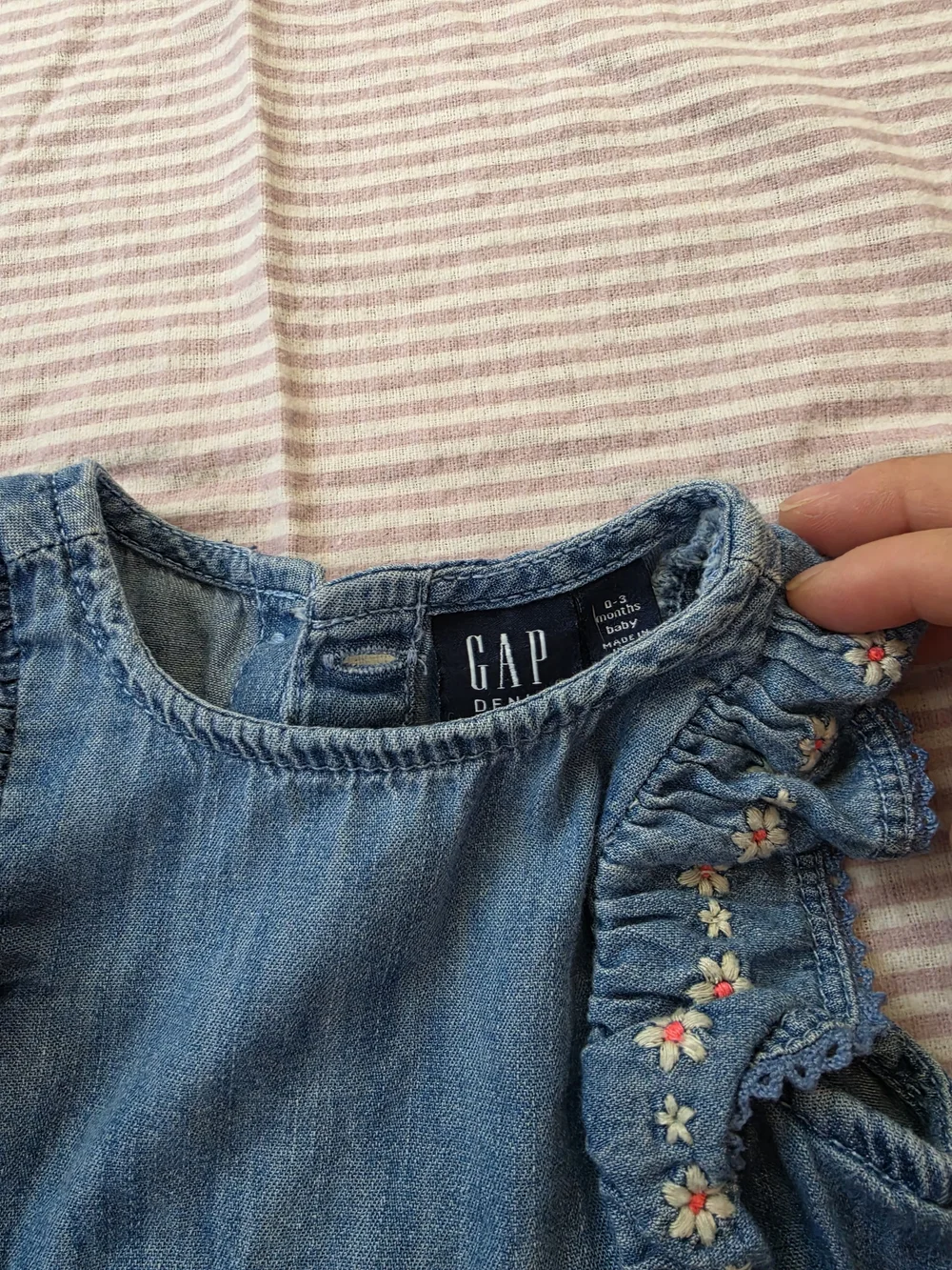 Baby GAP Denim Chambray Floral Embroidered Bubble Romper 0-3M